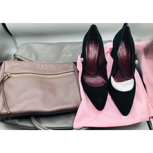 Kate Spade Bundle; shoes 8.5; crossbody grey pebbled leather read description - Picture 1 of 11